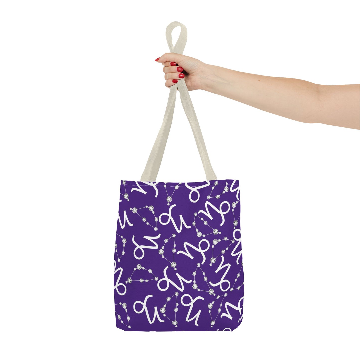 Tote Bag, Capricorn Zodiac Sign, AOP, (Purple, White)