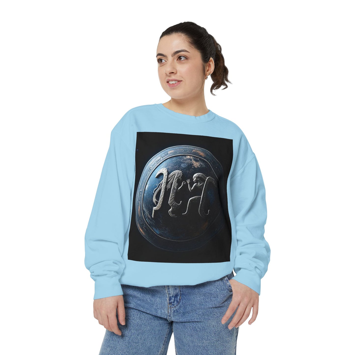 Garment-Dyed Sweatshirt, Unisex, Space Symbol Design, Gemini