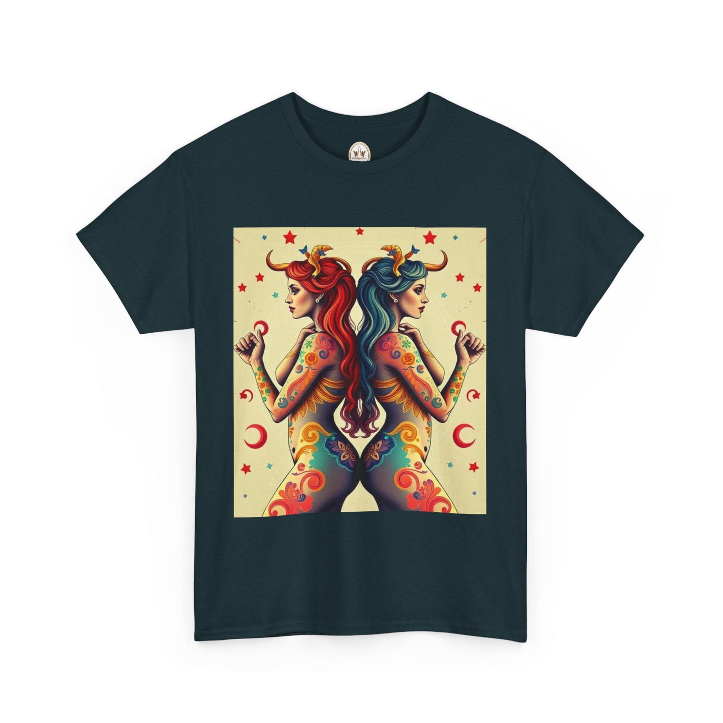 Unisex Heavy Cotton T-Shirt, Gemini, Zodiac v4, Sexy Art
