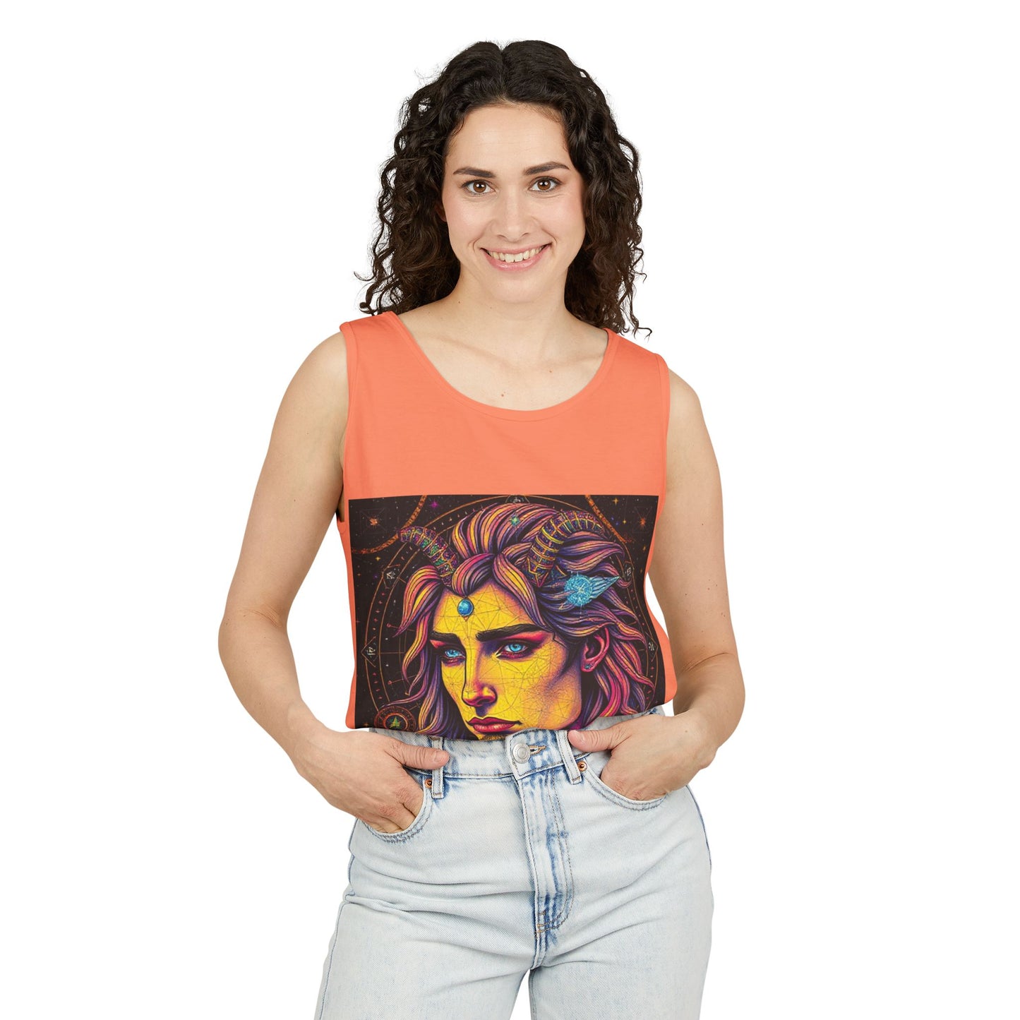 Unisex Garment-Dyed, Tank Top, Aquarius Design, Pop Art v1, 100% Ringspun US cotton