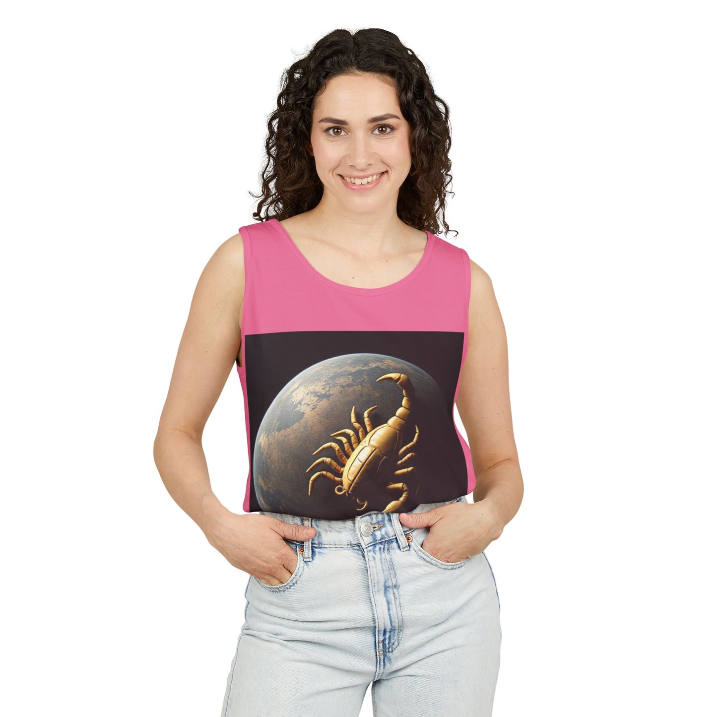 Unisex Garment-Dyed, Tank Top, Scorpio Design, Planet Symbol v1, 100% US cotton