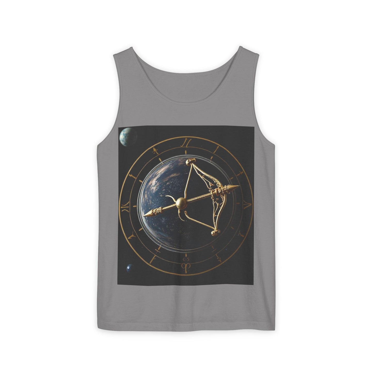 Unisex Garment-Dyed, Tank Top, Sagittarius Design, Planet Symbol, 100% US cotton