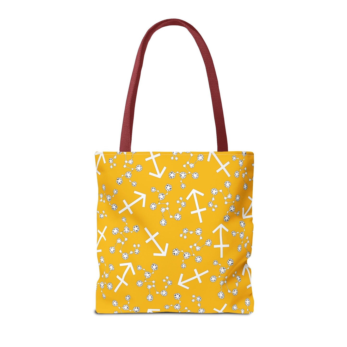 Tote Bag, Sagittarius Zodiac Sign, AOP, (Yellow, White Print)