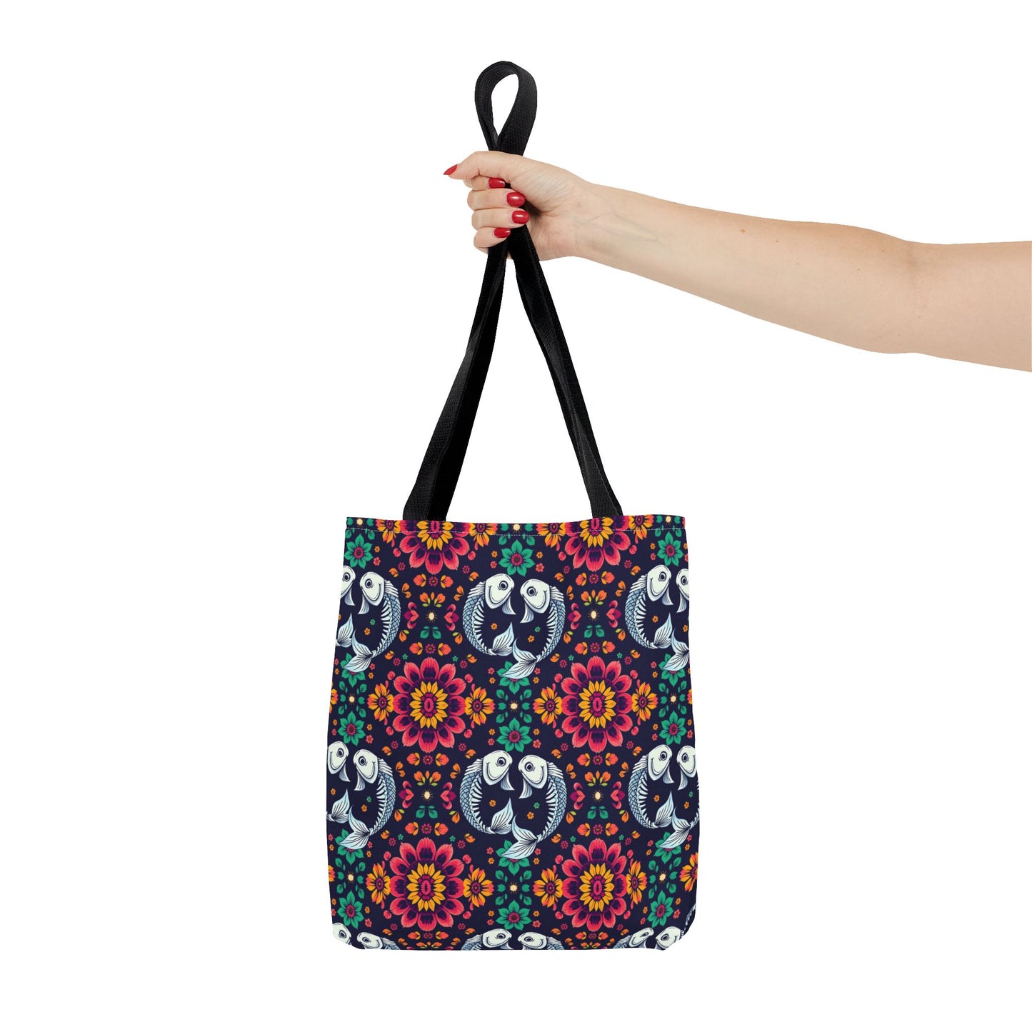 Tote Bag (AOP), Pisces, Zodiac v1, Flower Pattern