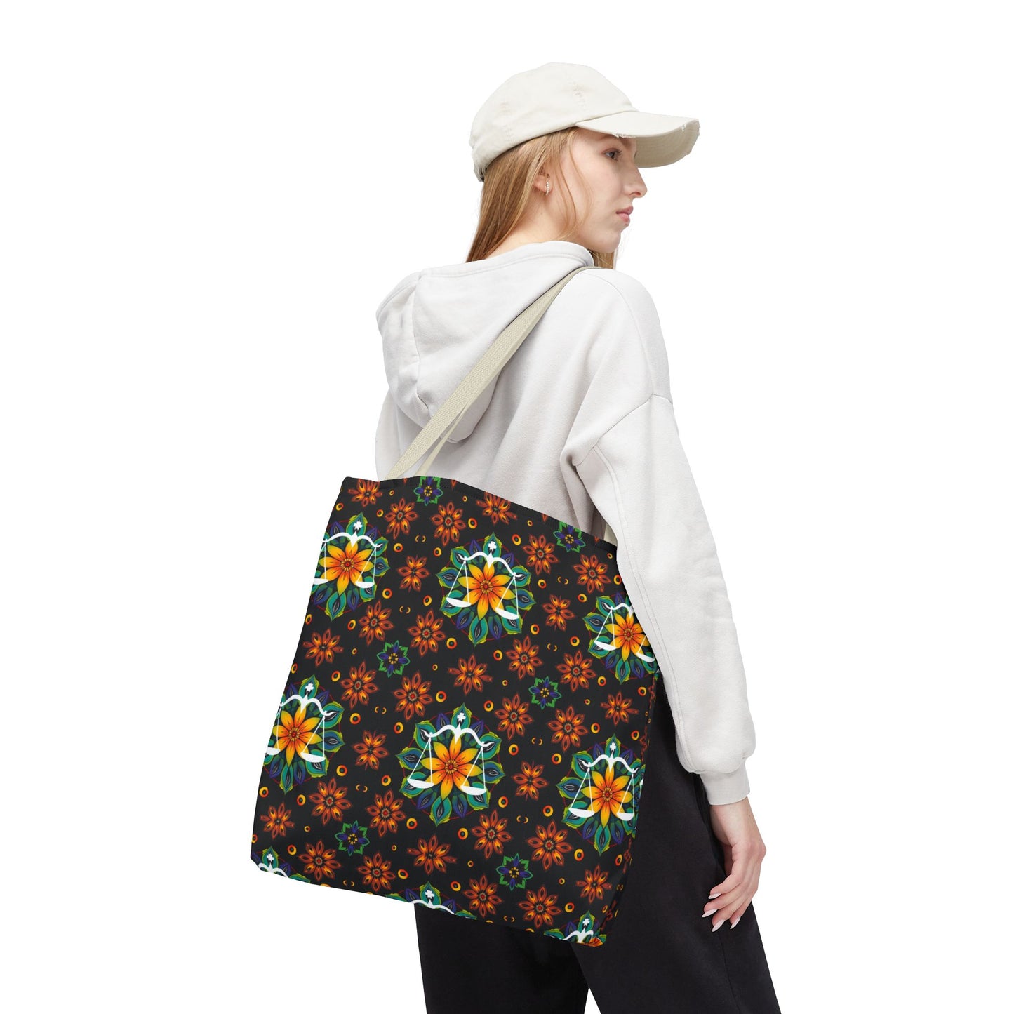 Tote Bag (AOP), Libra, Zodiac v2, Flower Pattern