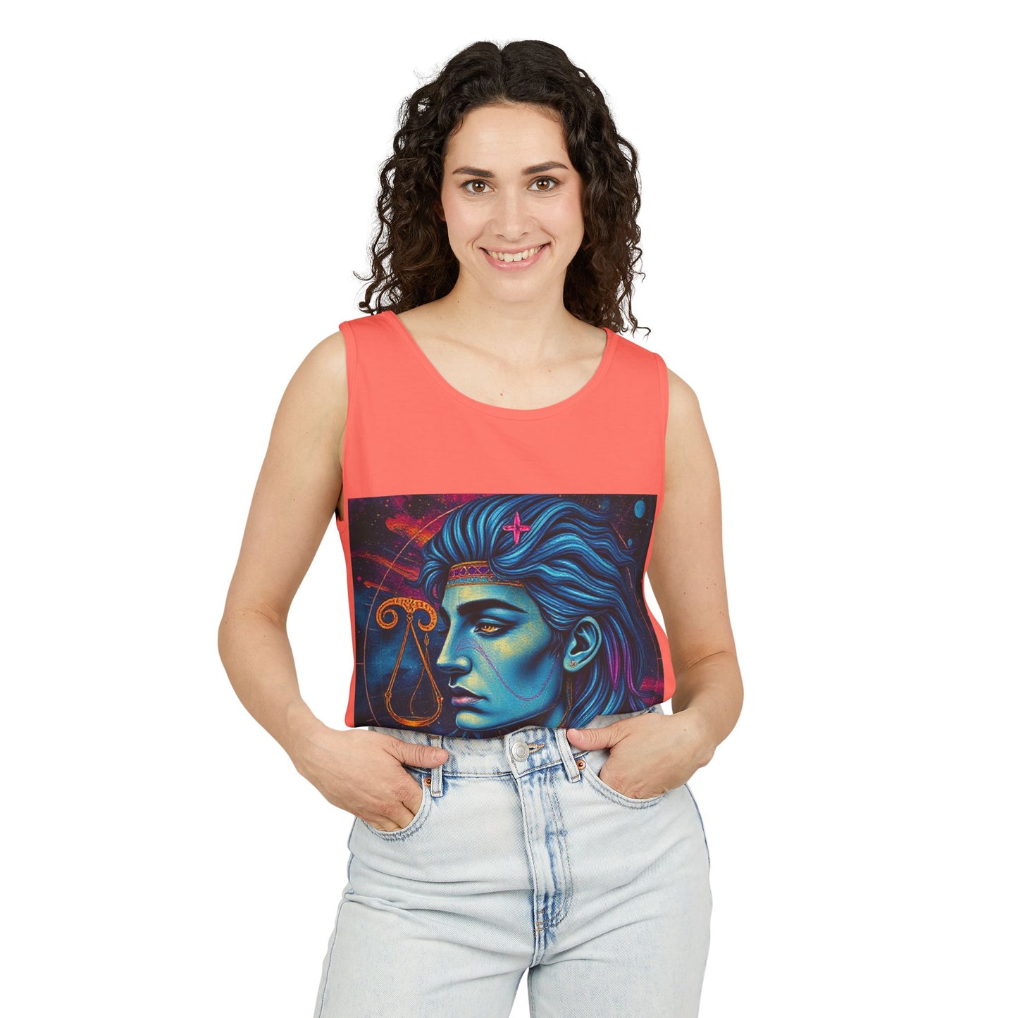 Unisex Garment-Dyed, Tank Top, Libra Design, Pop Art v1, 100% US cotton