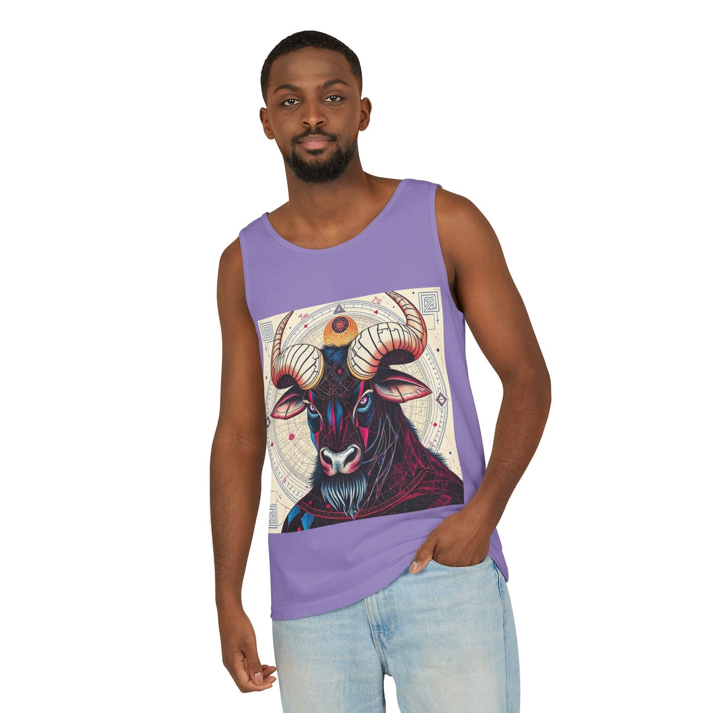 Unisex Garment-Dyed, Tank Top, Taurus Design, Pop Art, 100% US cotton