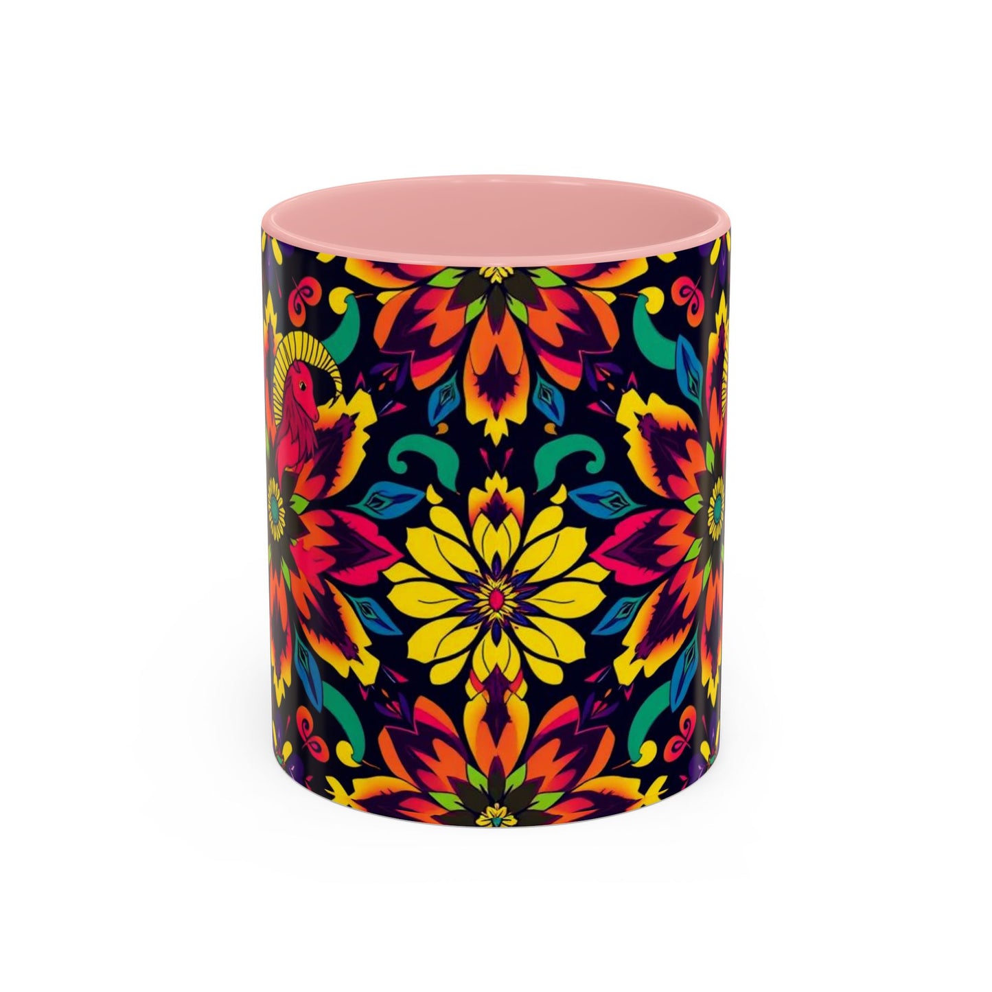 Accent Coffee Mug, Capricorn, Zodiac v4, Flower Pattern, (11, 15oz)