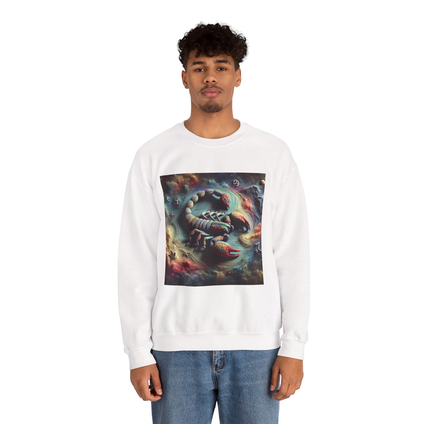 Unisex Heavy Blend™ Crewneck Sweatshirt, Trippy Mist Scorpion, Scorpio Zodiac Design
