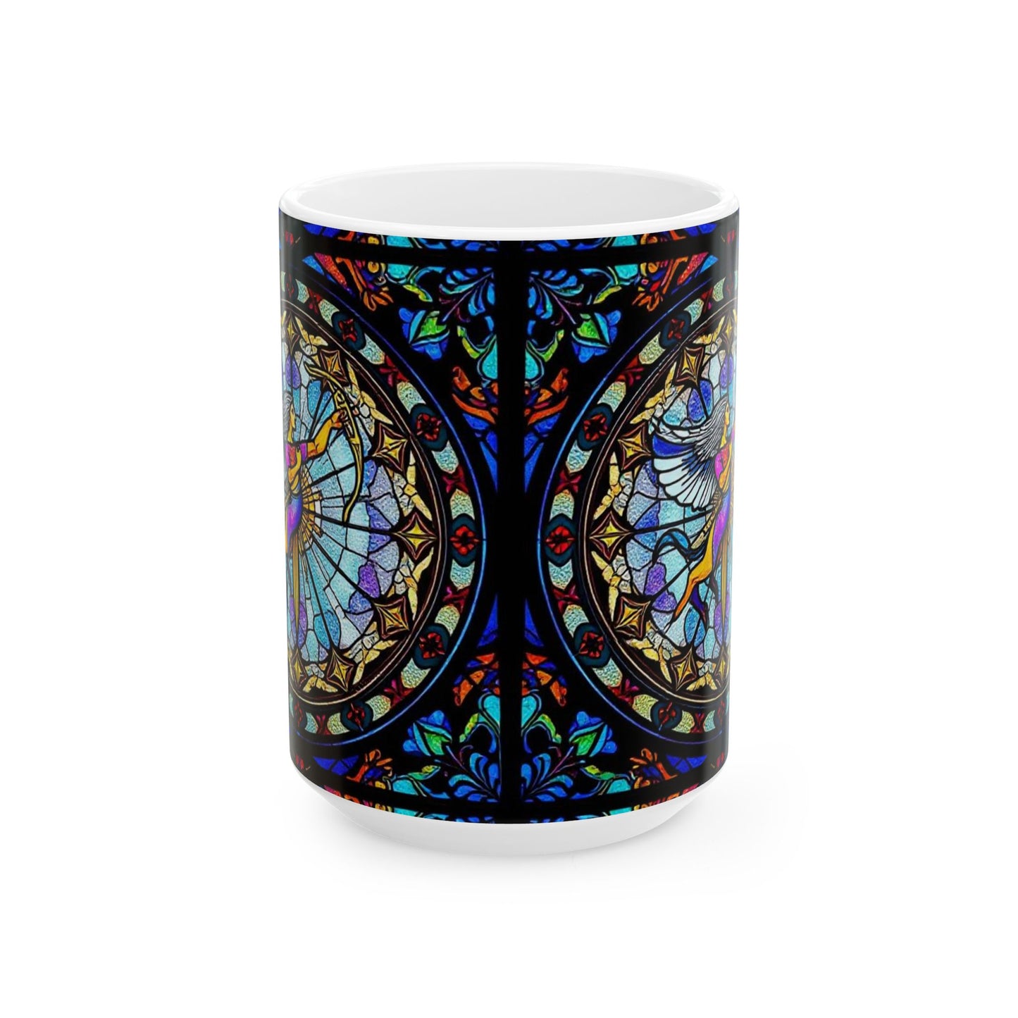 Ceramic Mug, (11oz, 15oz), Ceramic Coffee Mug, AOP, Glass Design v1, Sagittarius Zodiac