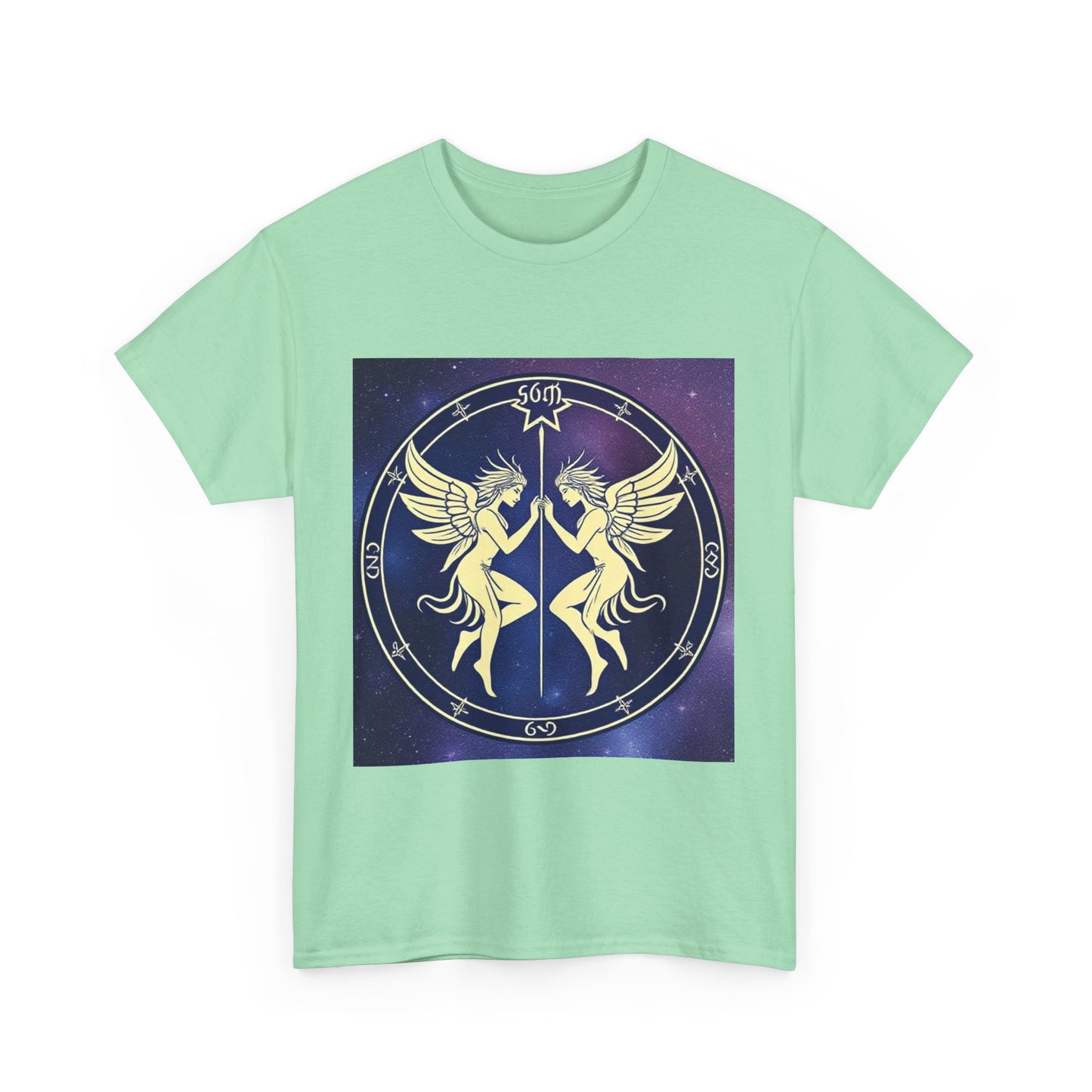 Unisex Heavy Cotton T-Shirt, Space Angel Twins, Gemini Zodiac Design