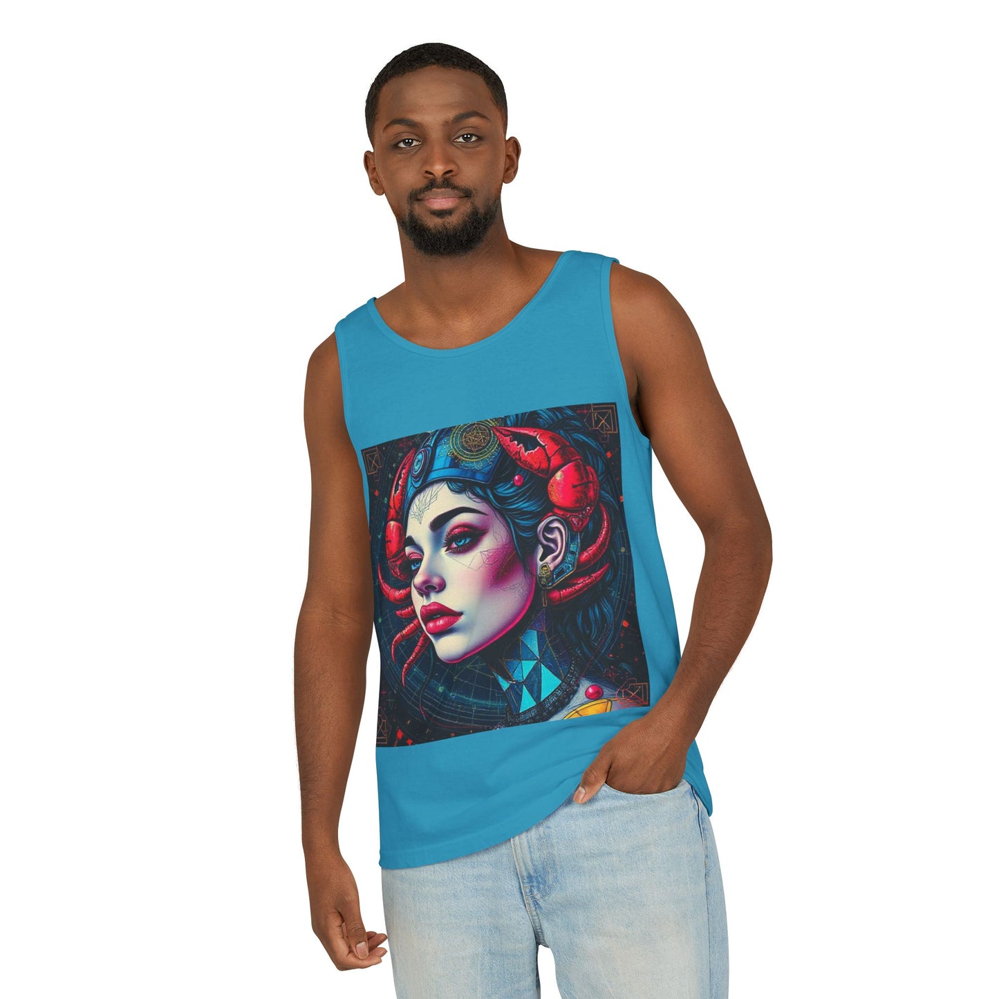 Unisex Garment-Dyed, Tank Top, Cancer, Pop Art v1, 100% US cotton