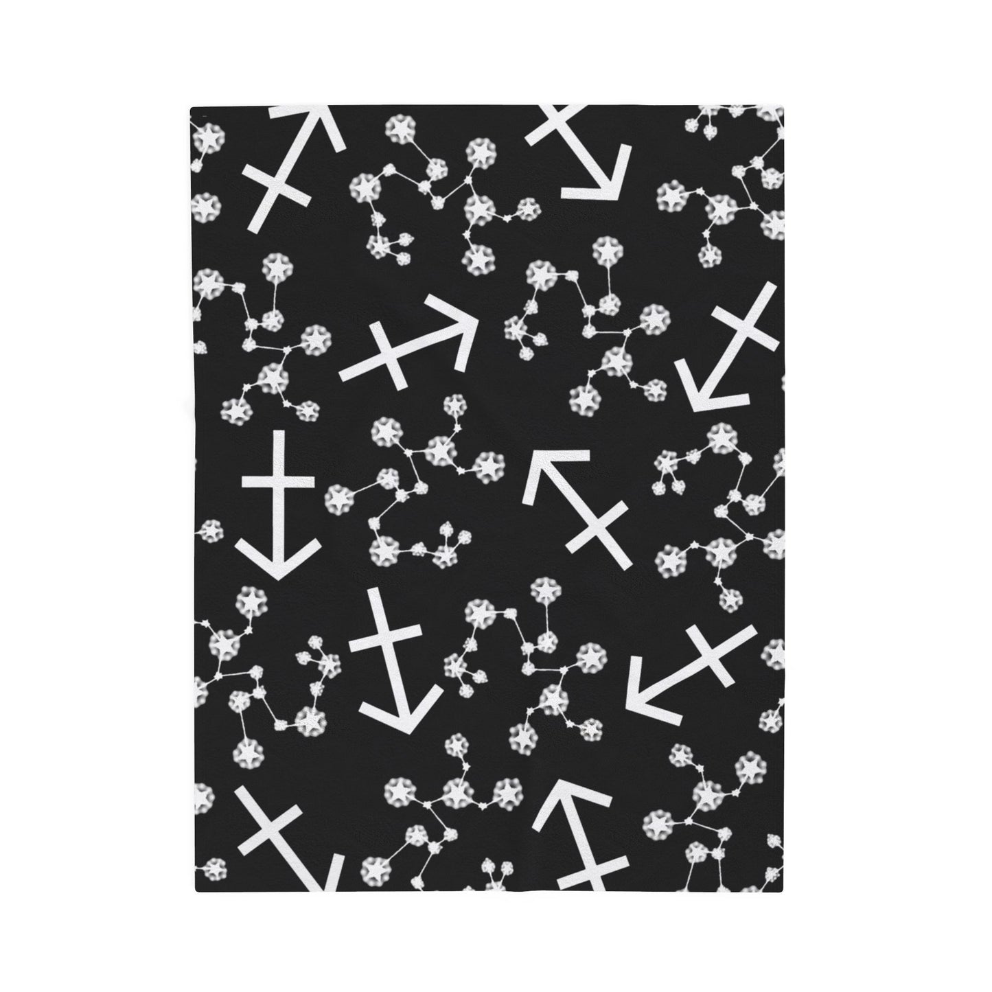 Velveteen Plush Blanket, Sagittarius Zodiac Sign, Constellation & Symbol, Black, 100% polyester