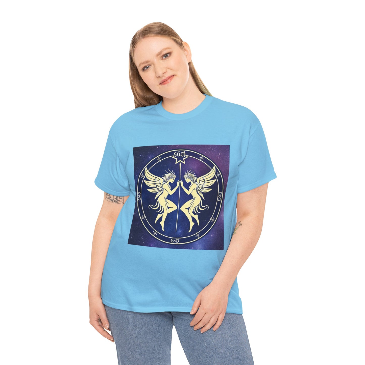 Unisex Heavy Cotton T-Shirt, Space Angel Twins v1, Gemini Zodiac Design