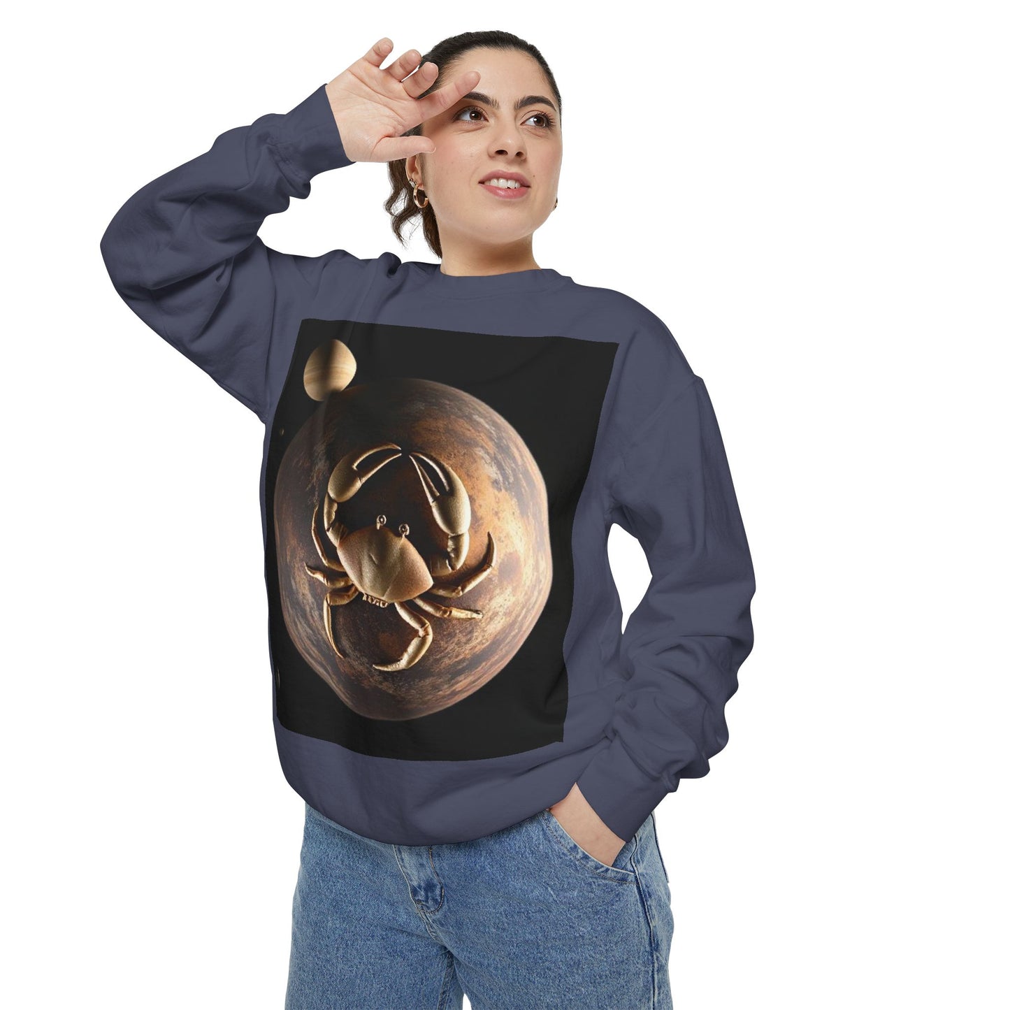 Garment-Dyed Sweatshirt, Unisex, Space Animal Design v1, Cancer