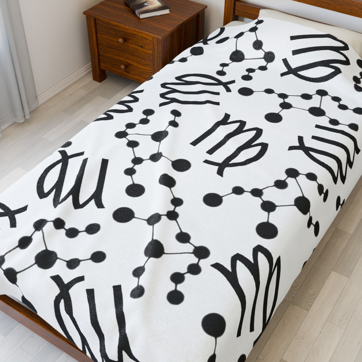 Velveteen Plush Blanket, Virgo Zodiac Sign, Constellation & Symbol, White, 100% polyester