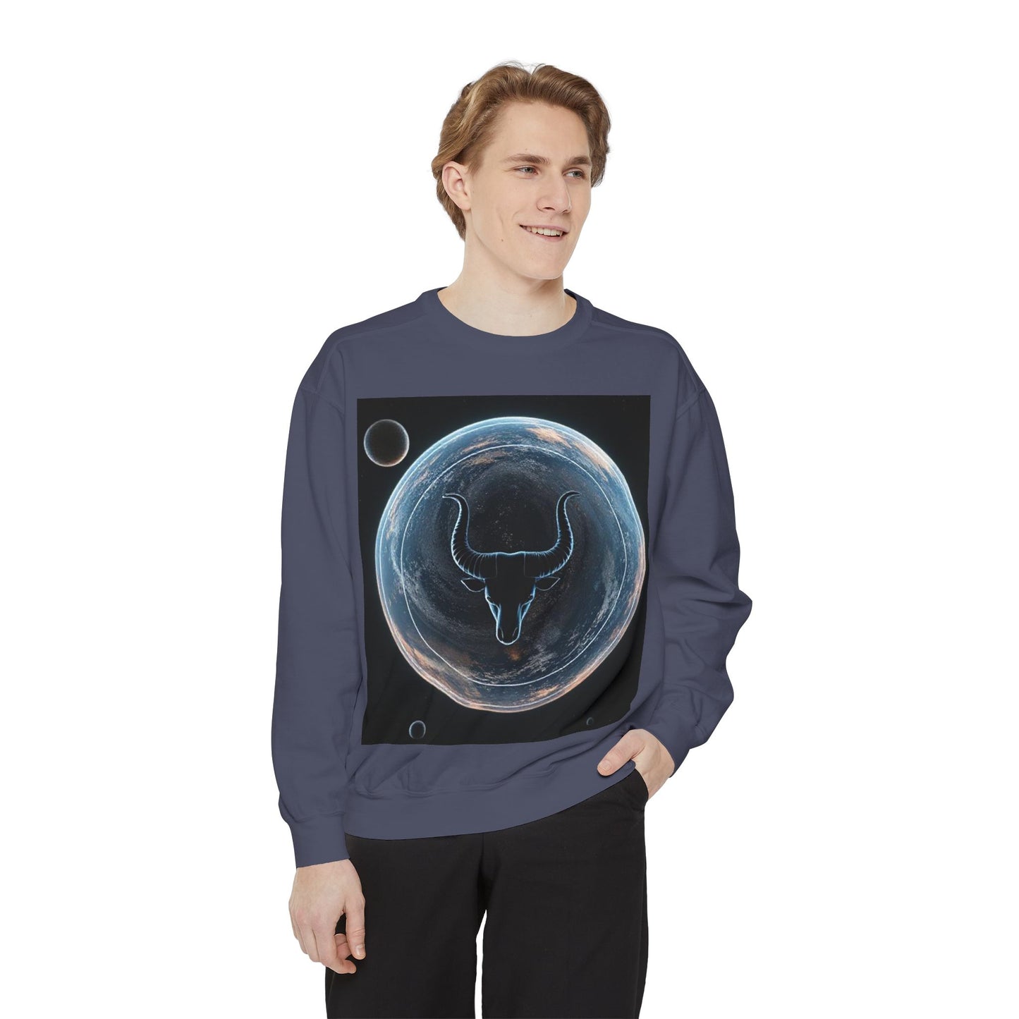 Garment-Dyed Sweatshirt, Unisex, Space Animal Design, Taurus