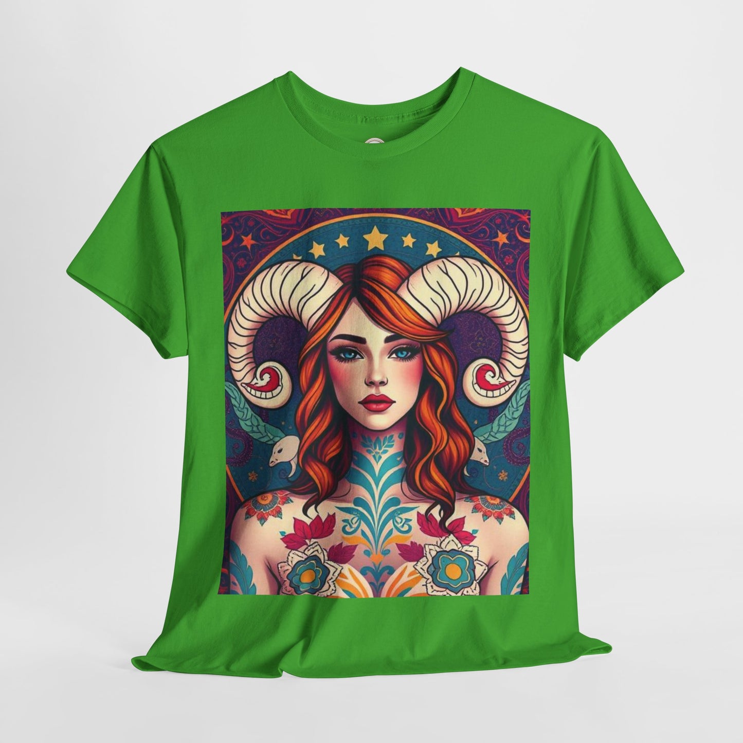 Unisex Heavy Cotton T-Shirt, Aries, Zodiac v1, Sexy Art