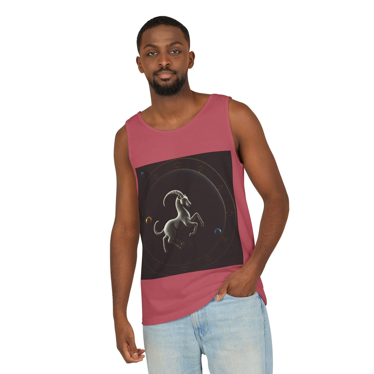 Unisex Garment-Dyed, Tank Top, Capricorn Design, Space Animal v1, 100% US cotton