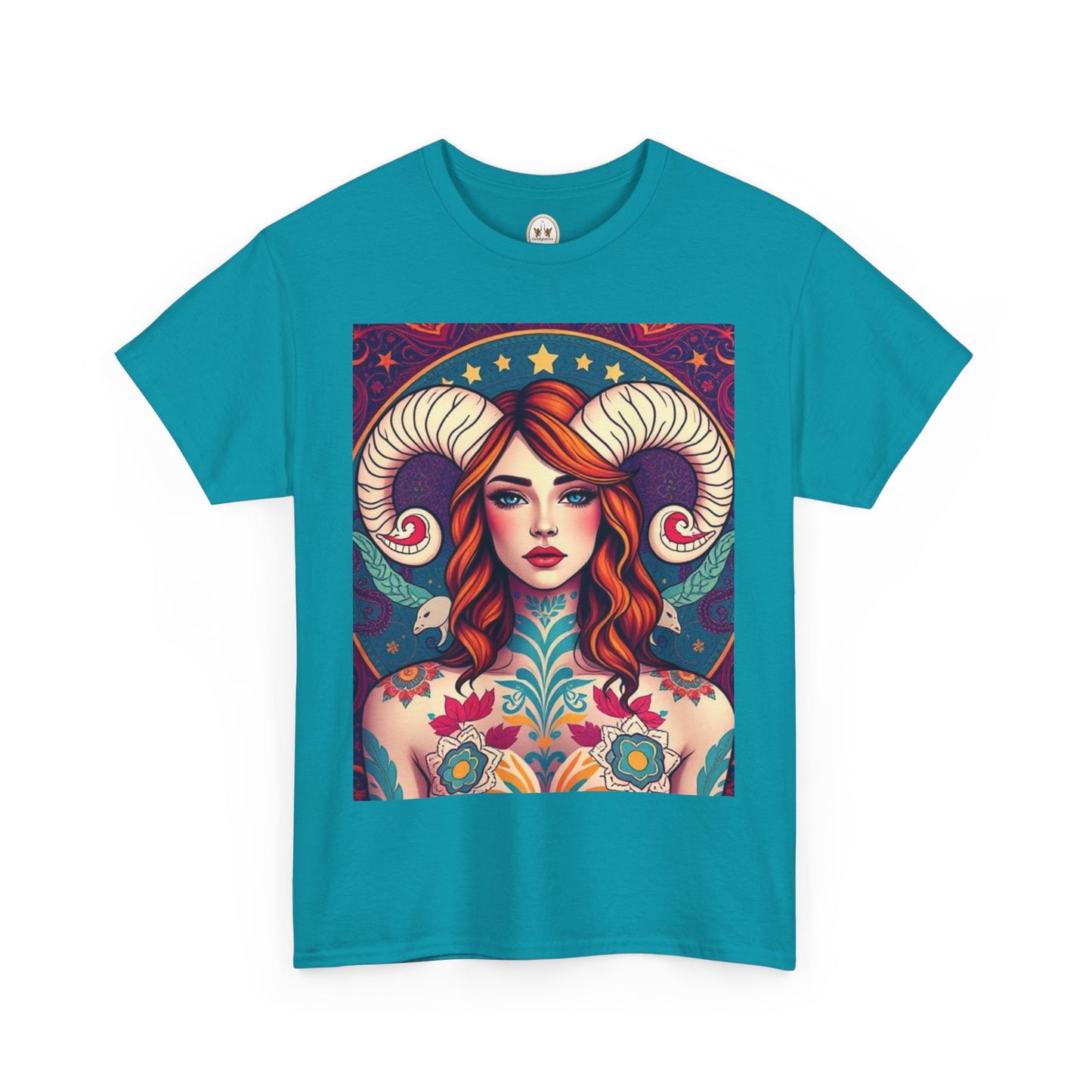 Unisex Heavy Cotton T-Shirt, Aries, Zodiac v1, Sexy Art