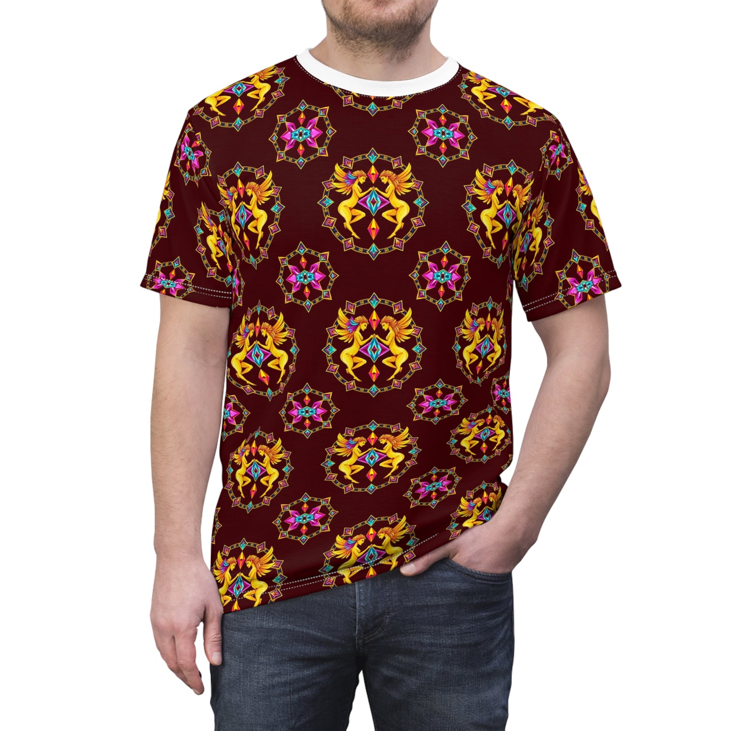 Unisex Cut & Sew T-Shirt, (AOP), Gemini, Zodiac v3, Jewels Pattern