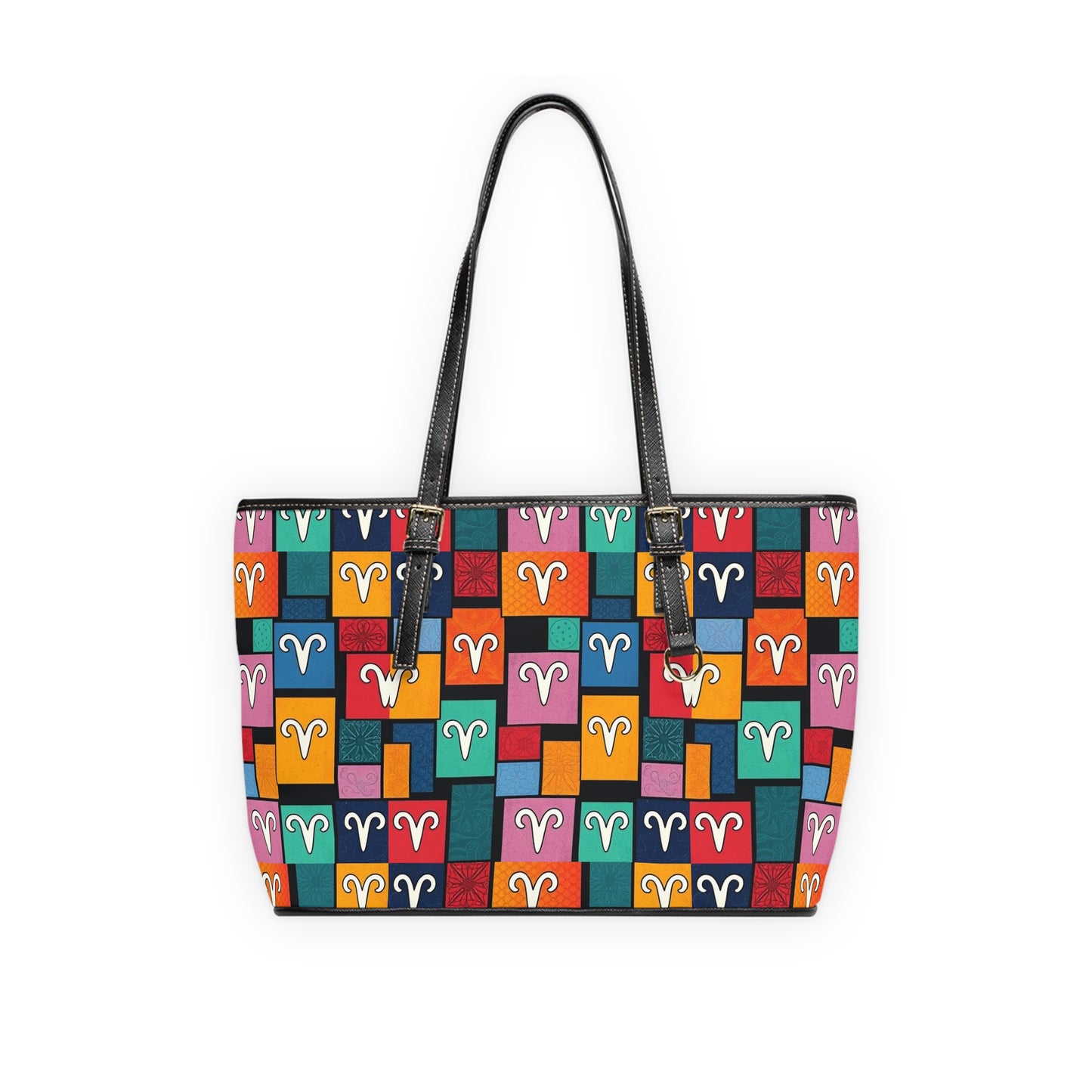 Leather Shoulder Bag, Aries, Zodiac v2, Shapes Pattern