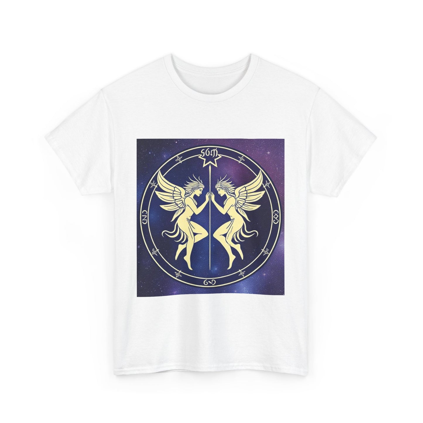 Unisex Heavy Cotton T-Shirt, Space Angel Twins v1, Gemini Zodiac Design