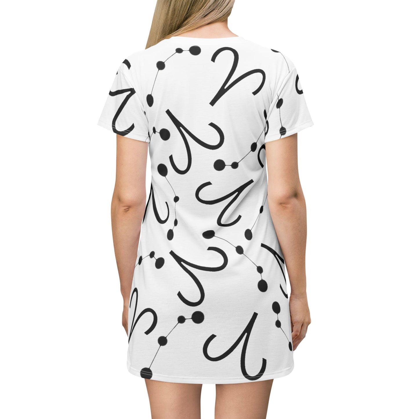T-Shirt Dress (AOP), 100% Polyester, White thread color, AriesZodiac design