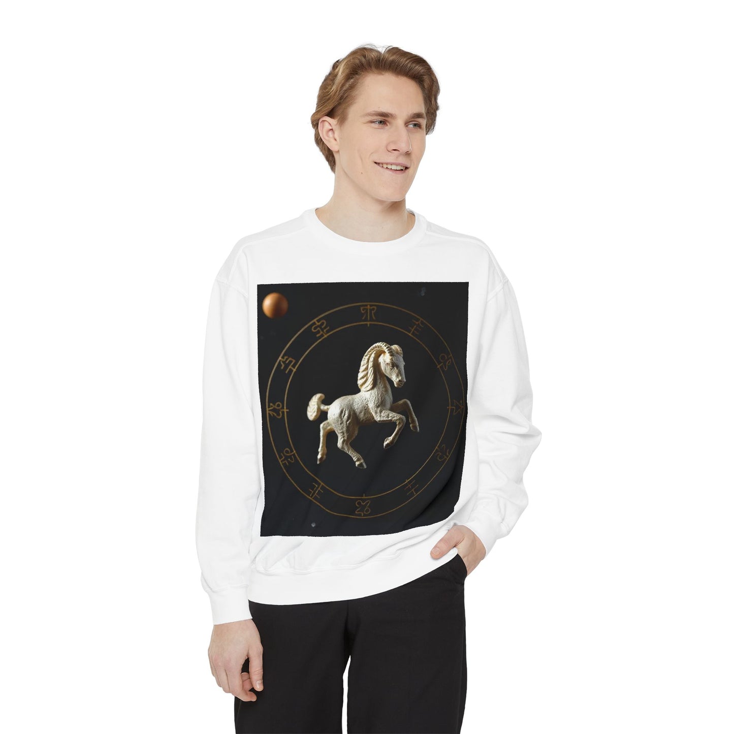 Garment-Dyed Sweatshirt, Unisex, Space Animal Design, Capricorn