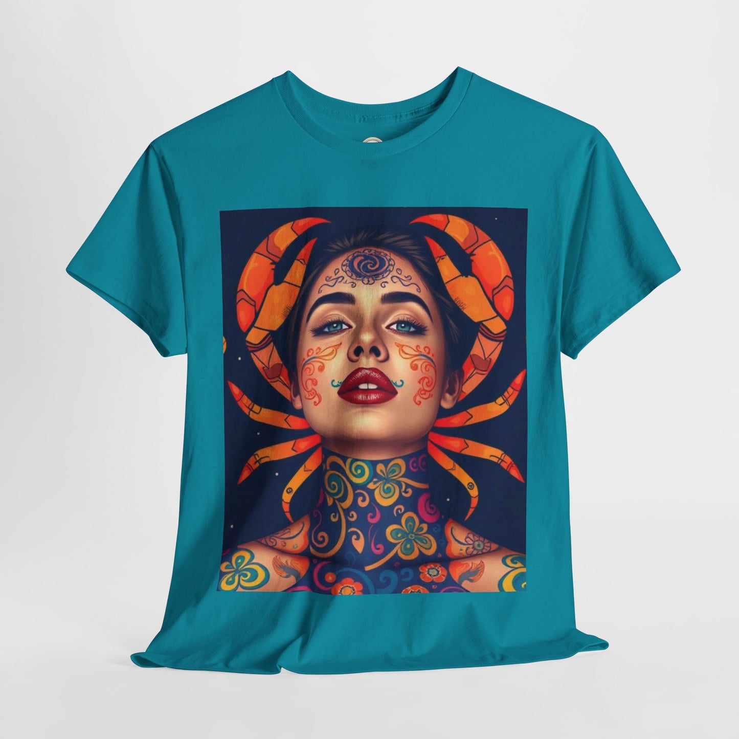 Unisex Heavy Cotton T-Shirt, Cancer, Zodiac v2, Sexy Art