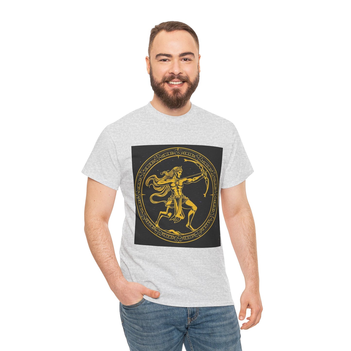 Unisex Heavy Cotton T-Shirt, Mythical Faun/Satyr v1, Sagittarius Zodiac Design