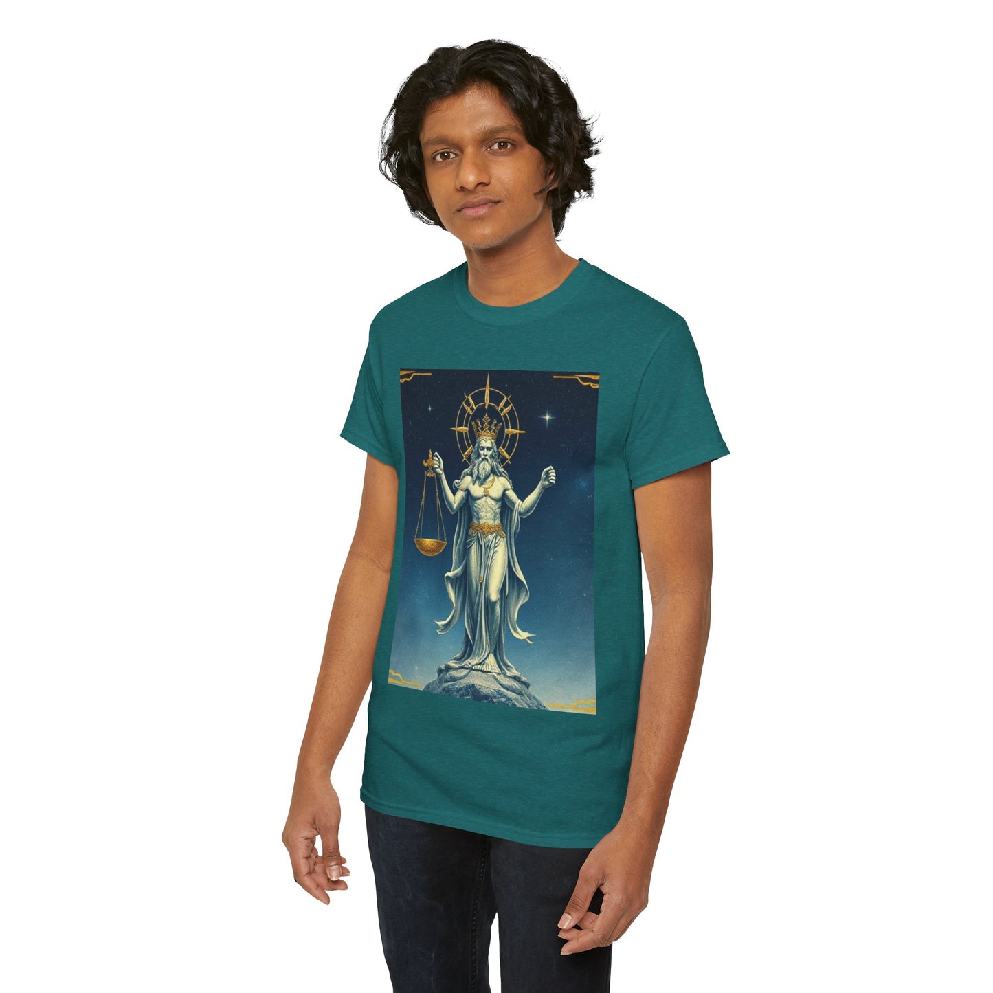 Unisex Heavy Cotton T-Shirt, Space, Libra God, Zodiac Design