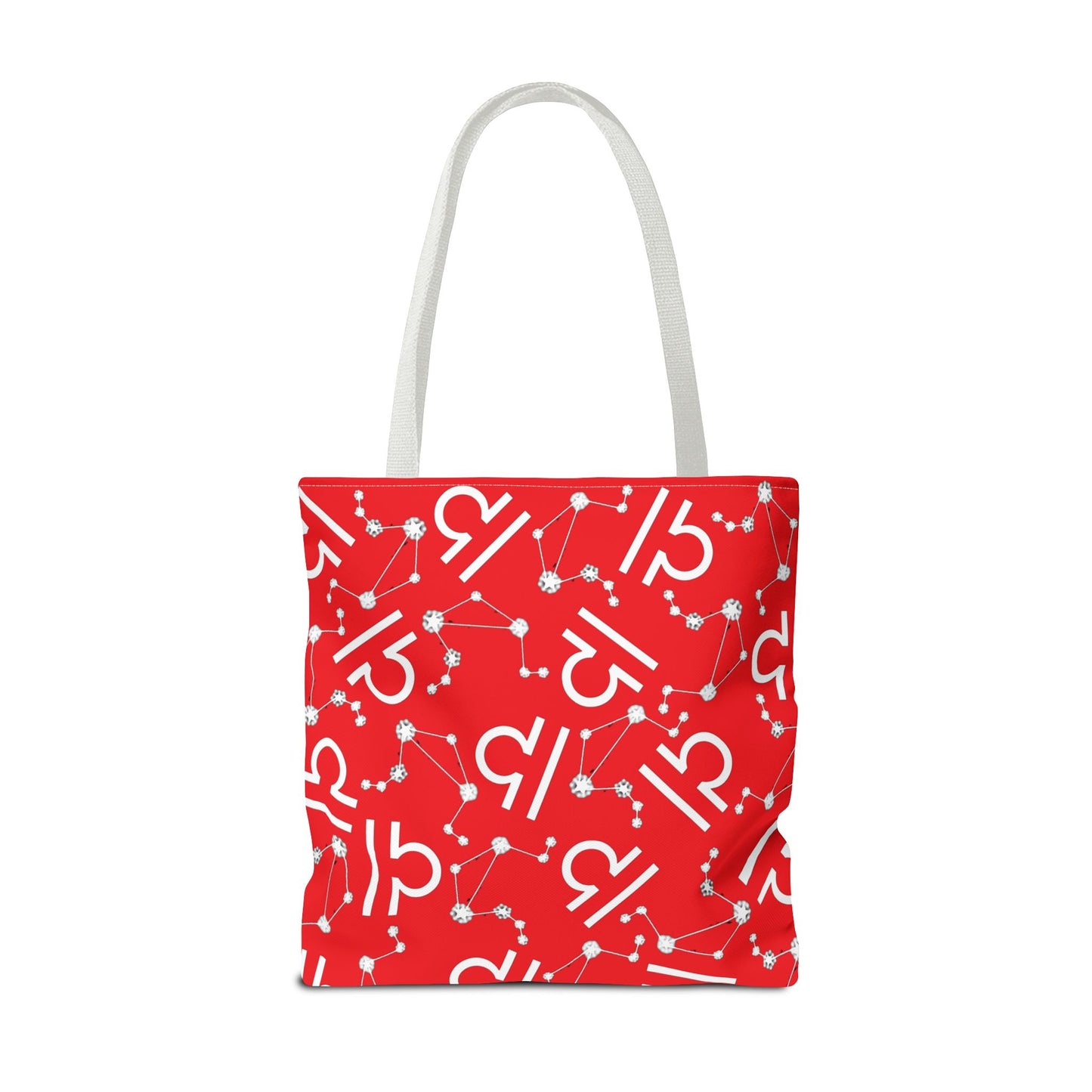 Tote Bag, Libra Zodiac Sign, AOP, (Red, White)