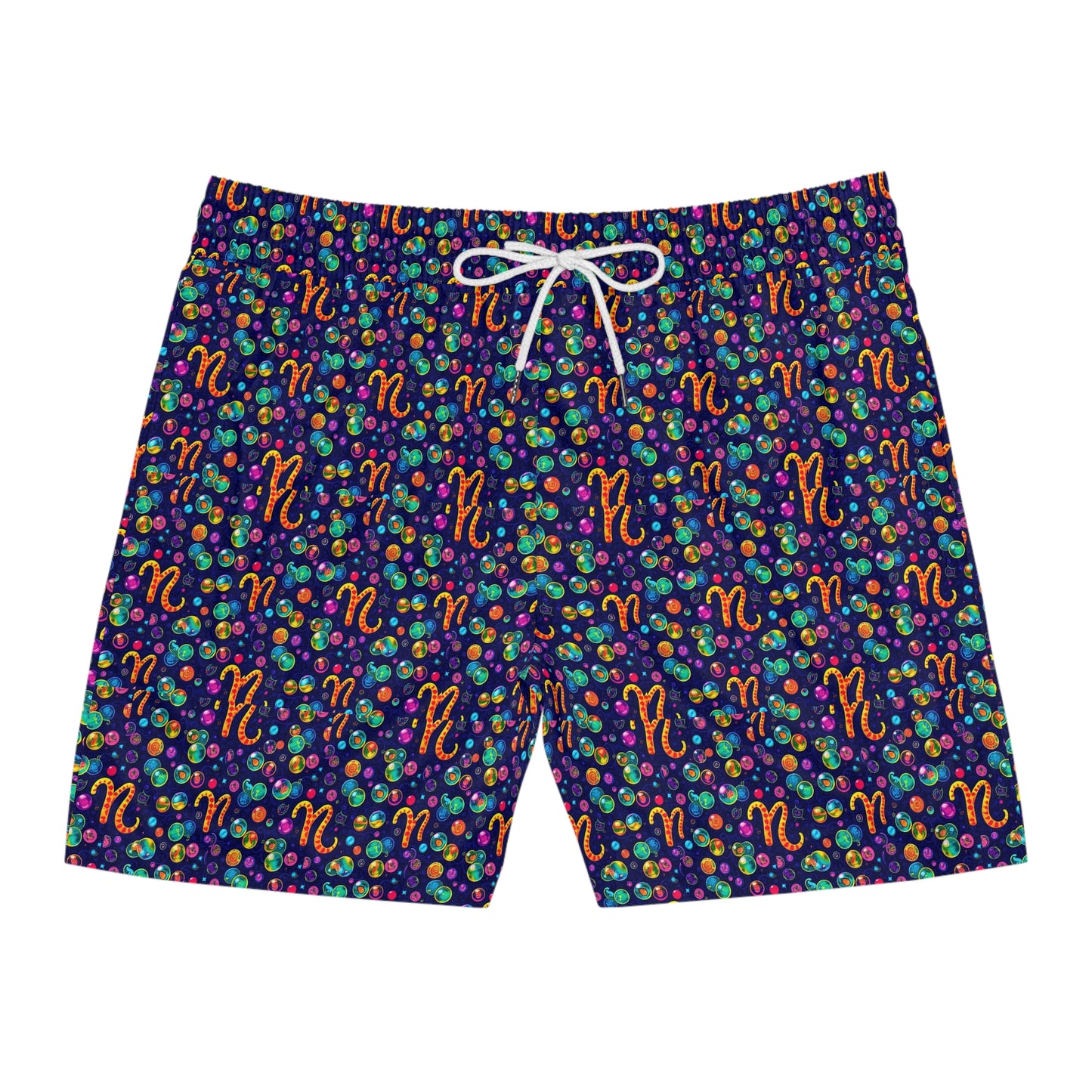 Men's Mid-Length Swim Shorts, (AOP), Aquarius, Zodiac v3, Bubble Pattern
