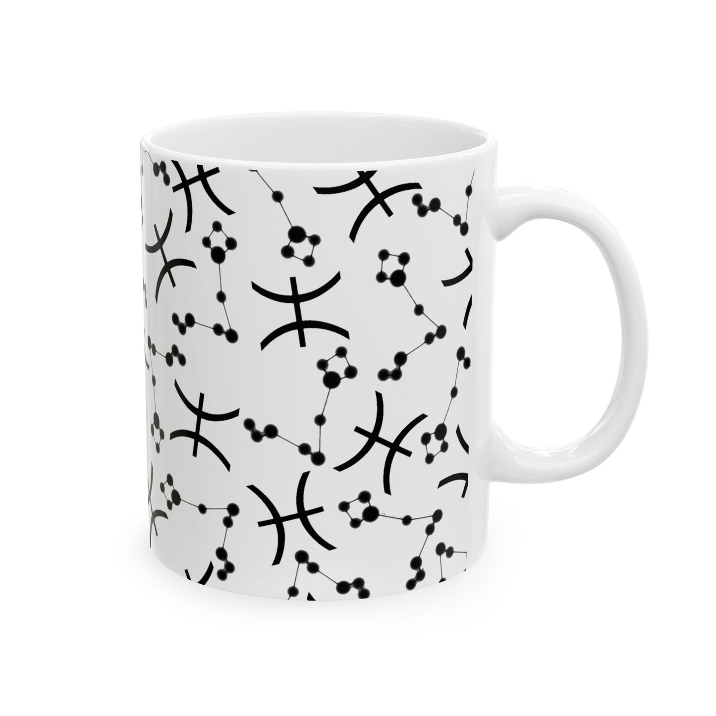 Ceramic Mug, (11oz, 15oz), Ceramic Coffee Mug, AOP, Constellation & Symbol, Pisces Zodiac Design