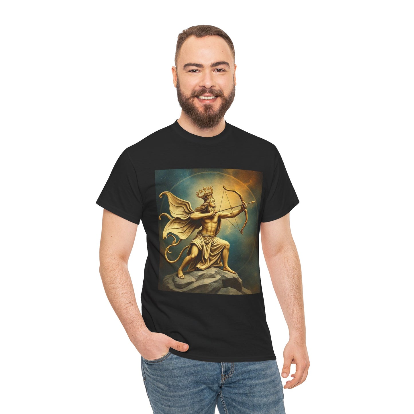 Unisex Heavy Cotton T-Shirt, Sagittarius King, Bow & Arrow, Zodiac Design