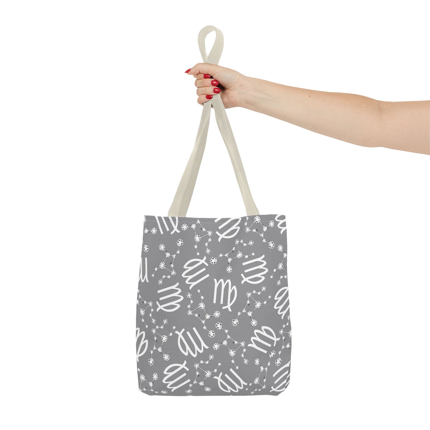 Tote Bag, Virgo Zodiac Sign, AOP, (Grey, White)