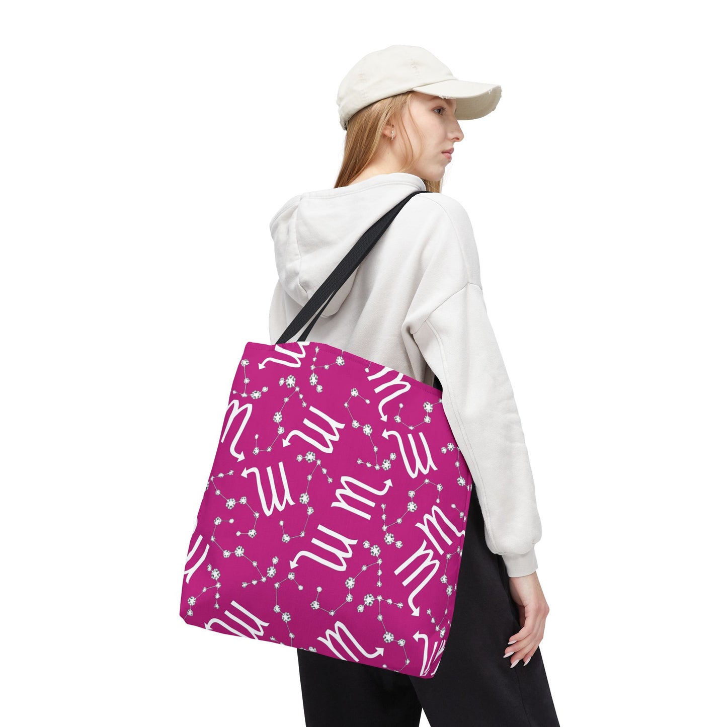 Tote Bag, Scorpio Zodiac Sign, AOP, (Pink, White)