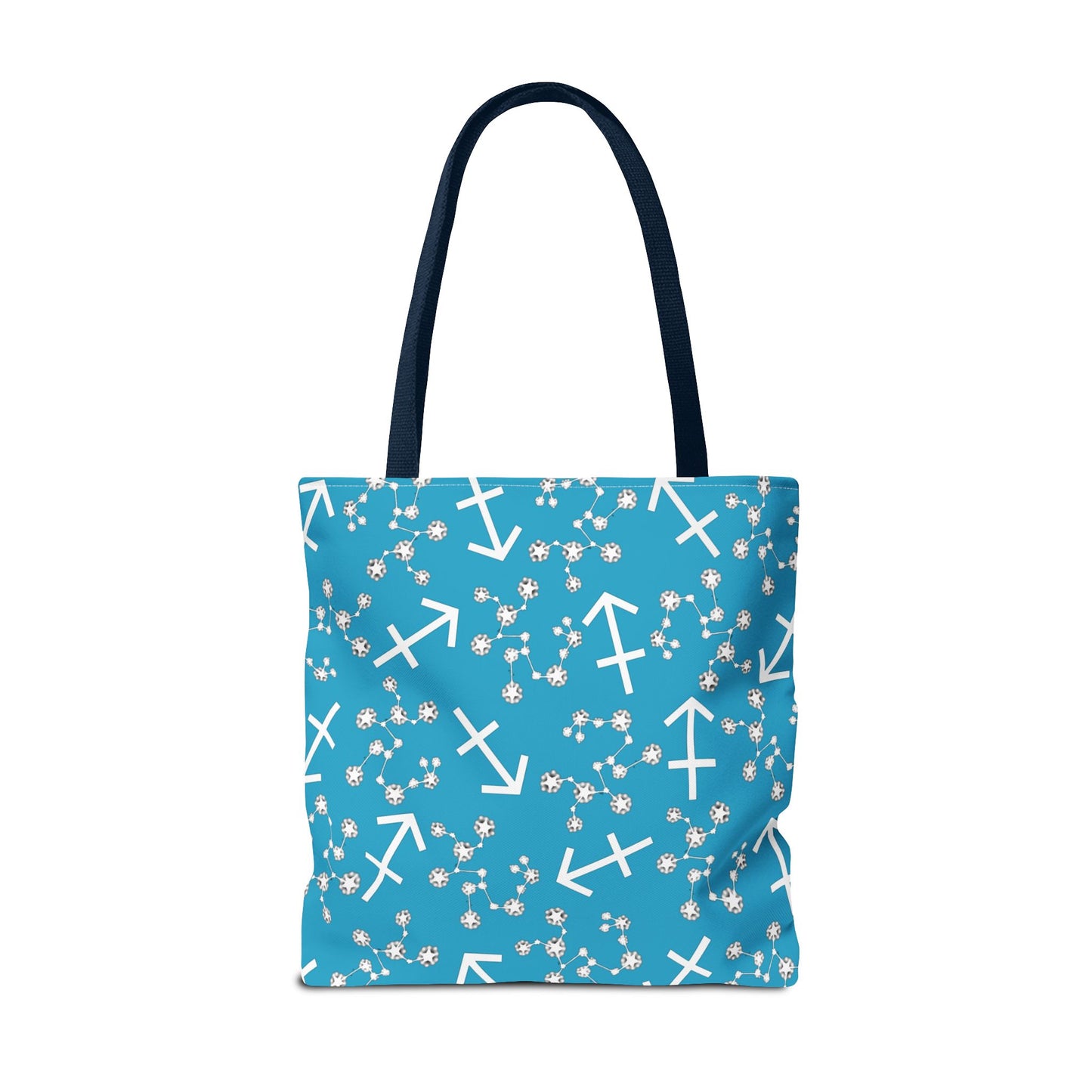 Tote Bag, Sagittarius Zodiac Sign, AOP, (Turquoise, White Print)