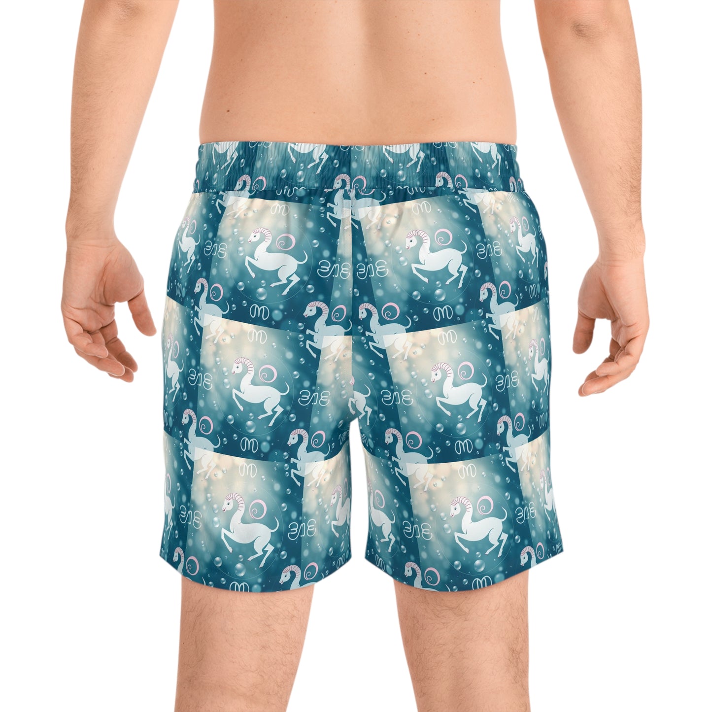 Men's Mid-Length Swim Shorts, (AOP), Aries, Zodiac, Bubble Pattern