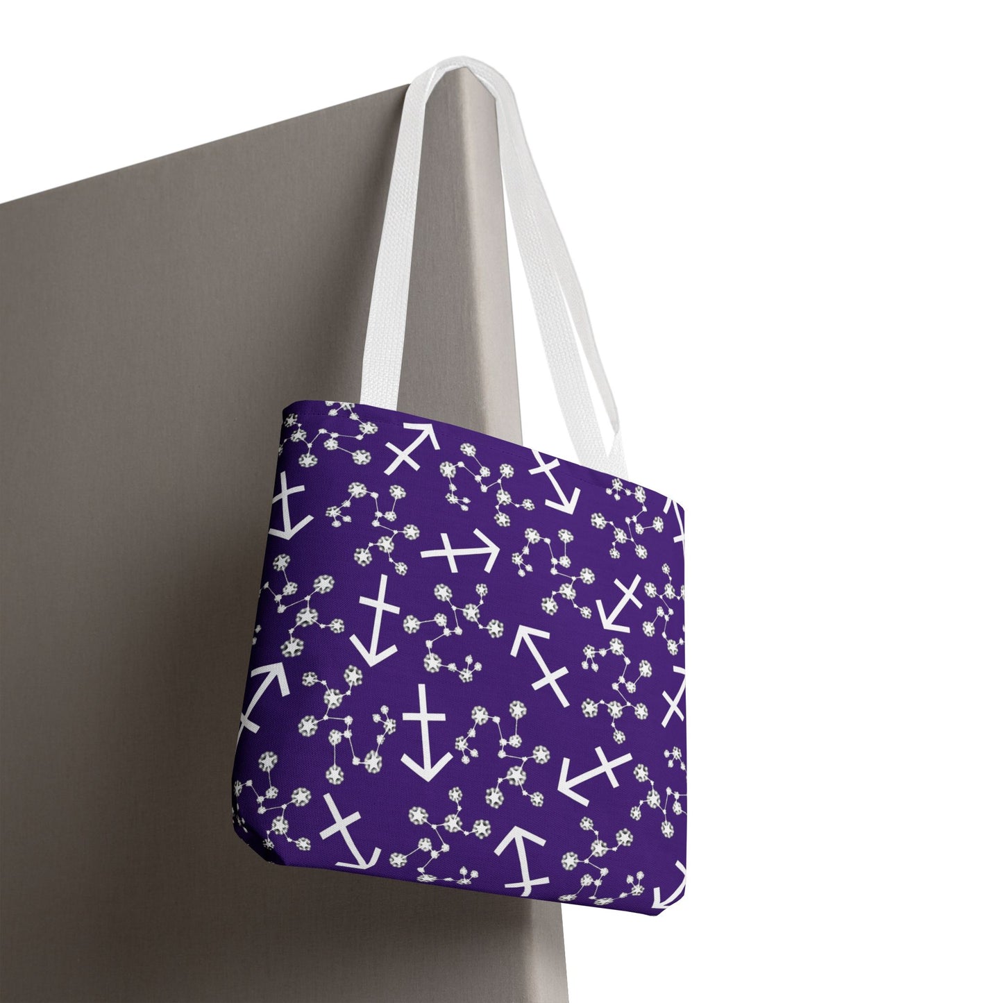 Tote Bag, Sagittarius Zodiac Sign, AOP, (Purple, White Print)