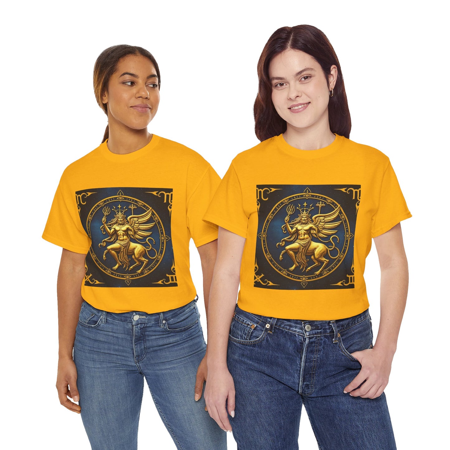 Unisex Heavy Cotton T-Shirt, Gold Angel, Symbol, Virgo Zodiac Design