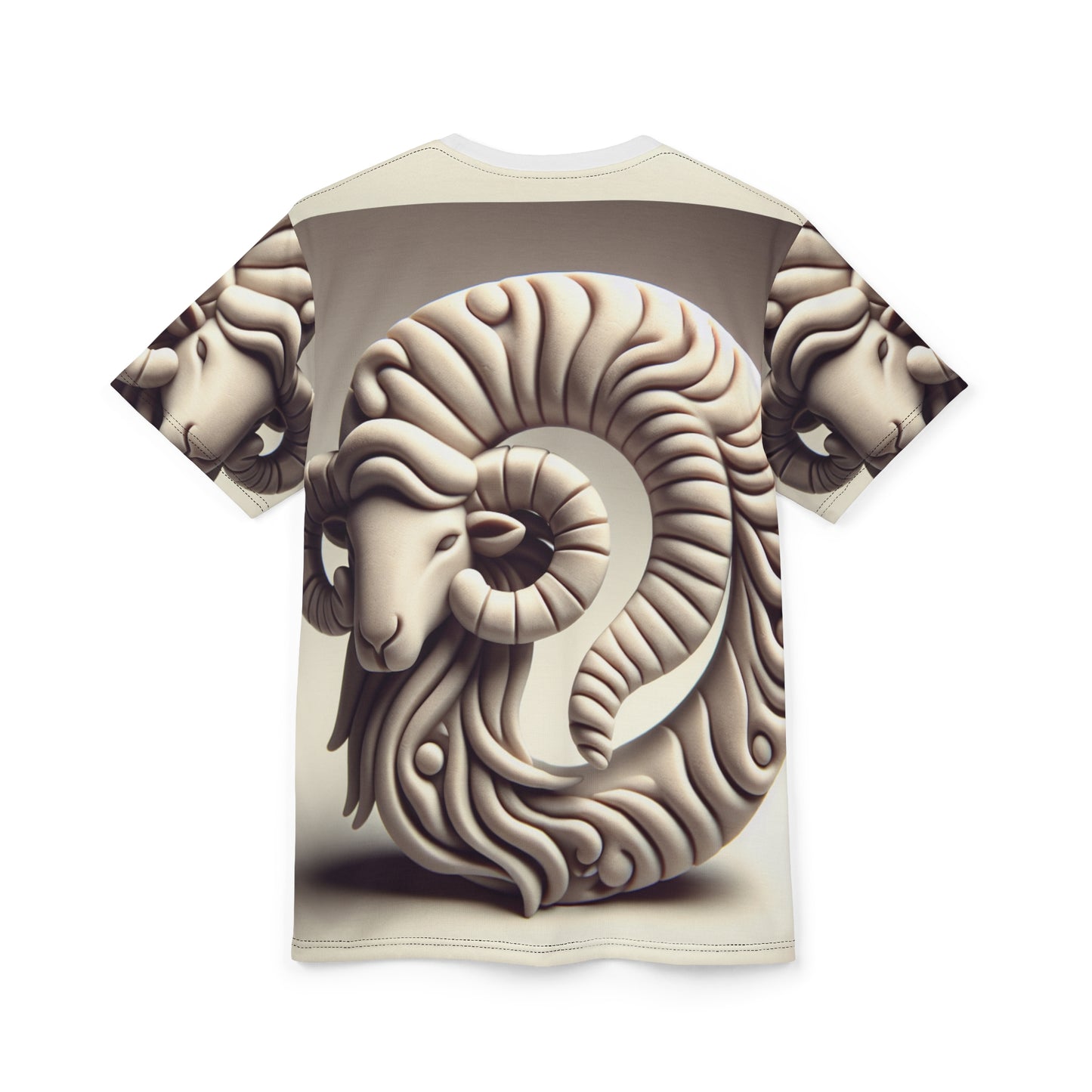 Unisex Cut & Sew T-Shirt (AOP), Stone Carving, Aries Zodiac Design, Regular fit, 100% Polyester