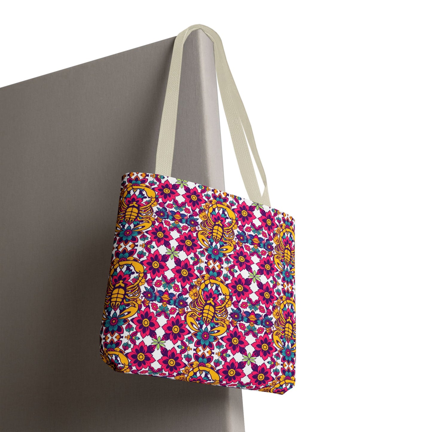 Tote Bag (AOP), Scorpio, Zodiac v1, Flower Pattern