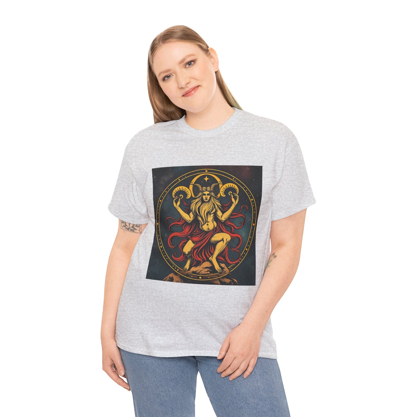 Unisex Heavy Cotton T-Shirt, Aries God 3v, Zodiac Design