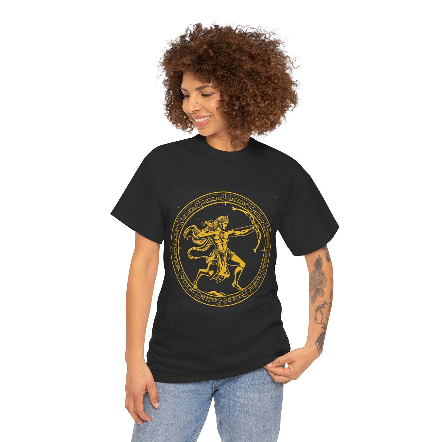 Unisex Heavy Cotton T-Shirt, Mythical Faun/Satyr, Sagittarius Zodiac Design