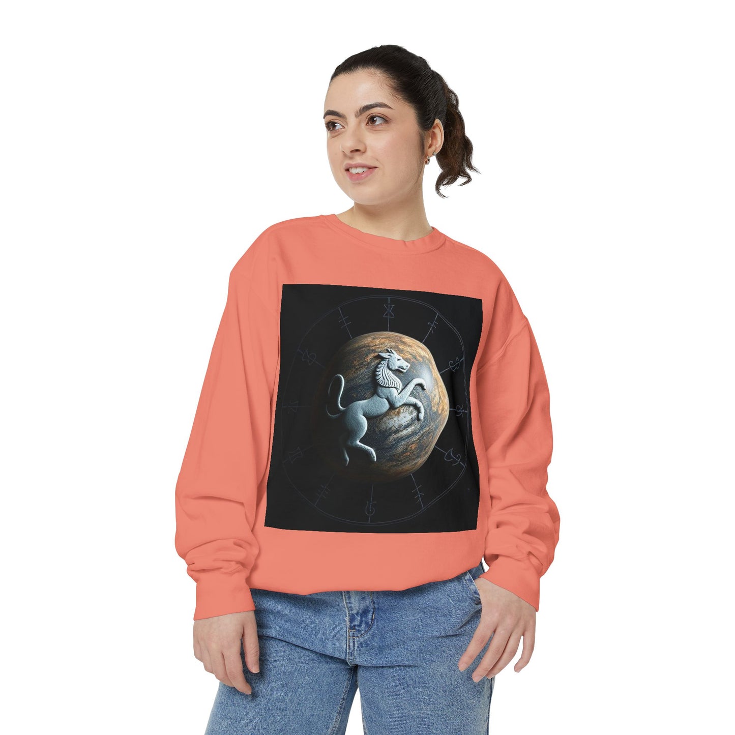 Garment-Dyed Sweatshirt, Unisex, Space Animal Design, Aquarius