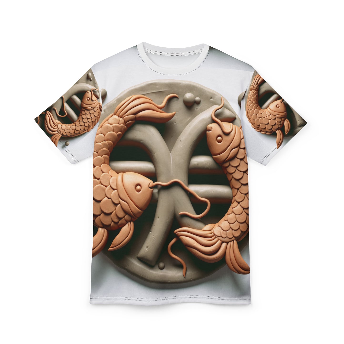 Unisex Cut & Sew T-Shirt (AOP), Catfish, Pisces Zodiac Design, Regular fit, 100% Polyester