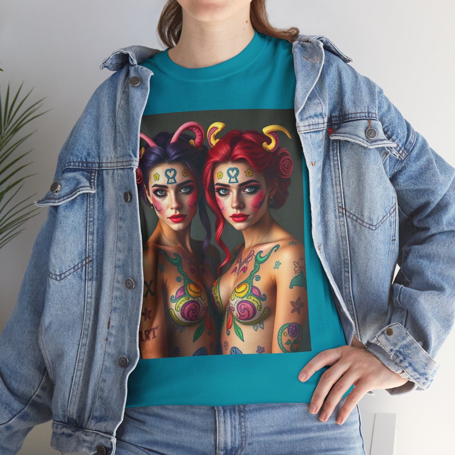 Unisex Heavy Cotton T-Shirt, Gemini, Zodiac v3, Sexy Art