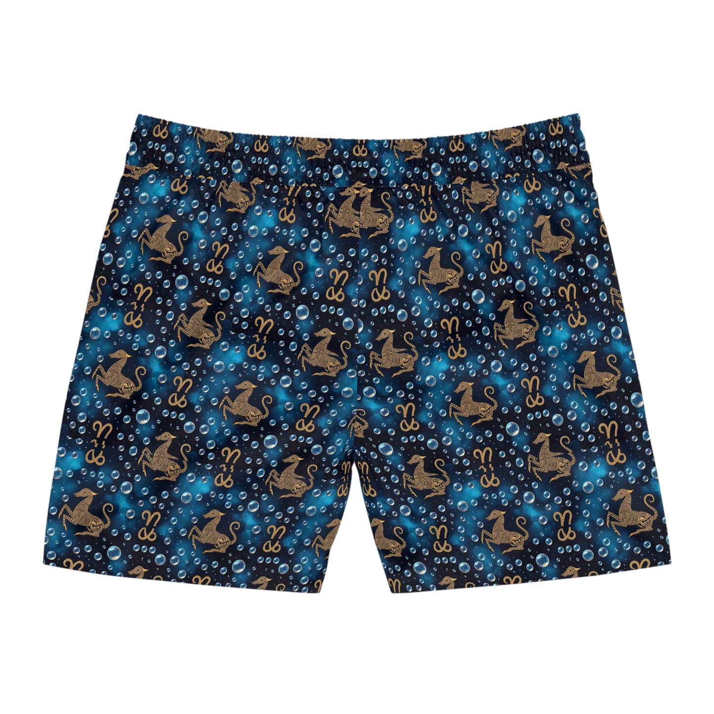Men's Mid-Length Swim Shorts, (AOP), Capricorn, Zodiac v4, Bubble Pattern